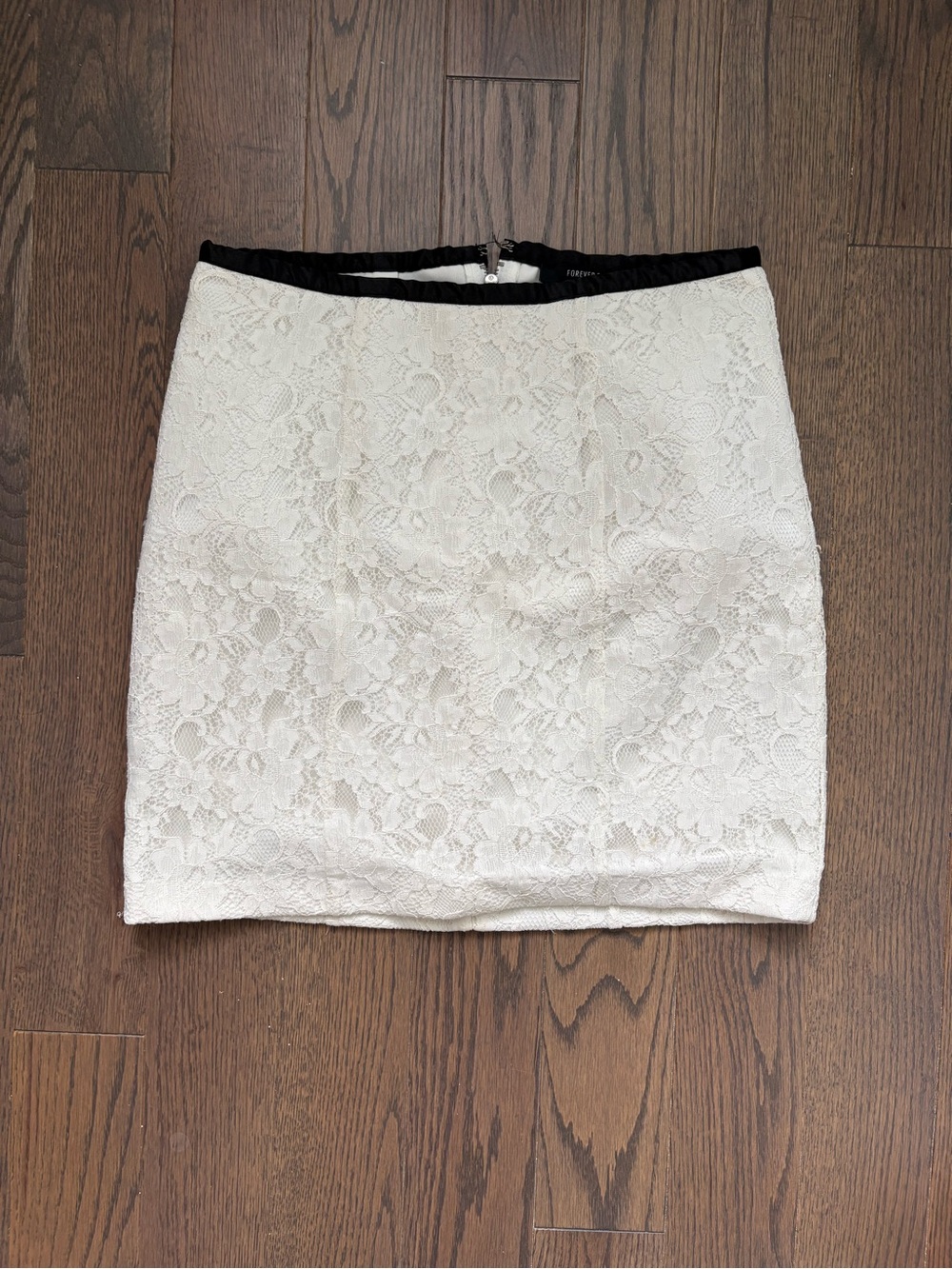 Forever 21 Cream Lace Mini Skirt with Black Waistband